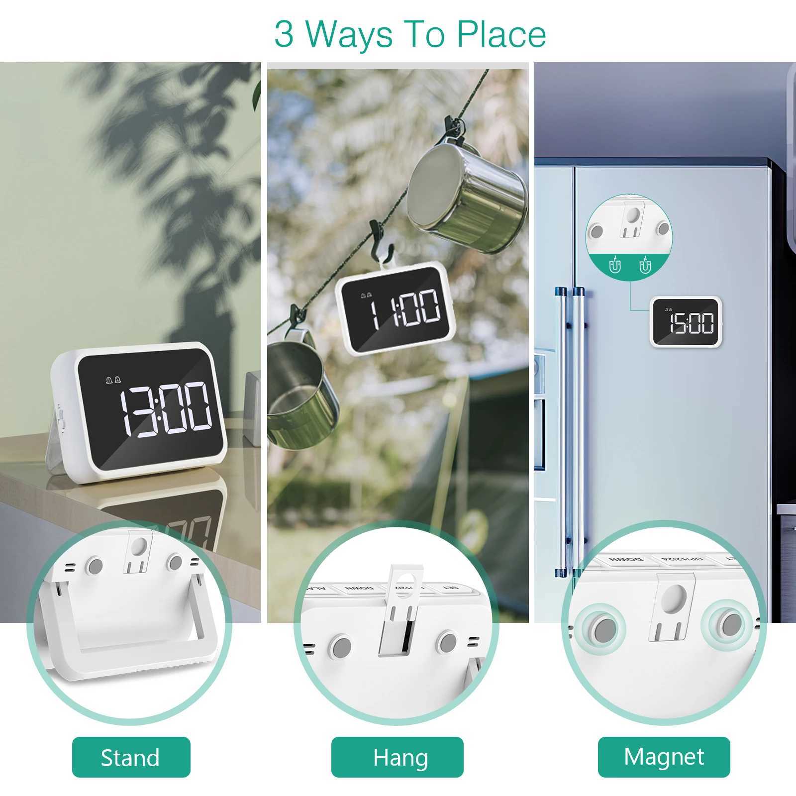 ORIA LED Alarm Clock Mirror Mini Desk Clocks Multifunctional Digital Alarm Snooze with USB Charging for Home Office Trave D260318