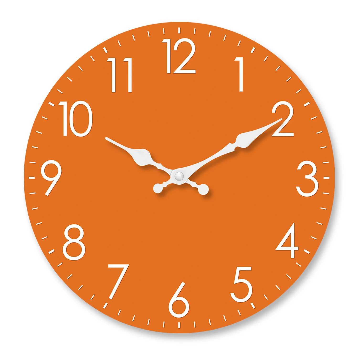 Modern Minimalist Orange Wooden Wall Clock for Living Room Bedroom Kitchen Home Decoration Silent Quartz Clock Holiday Gift 10 Inches 12 Inches No Bat