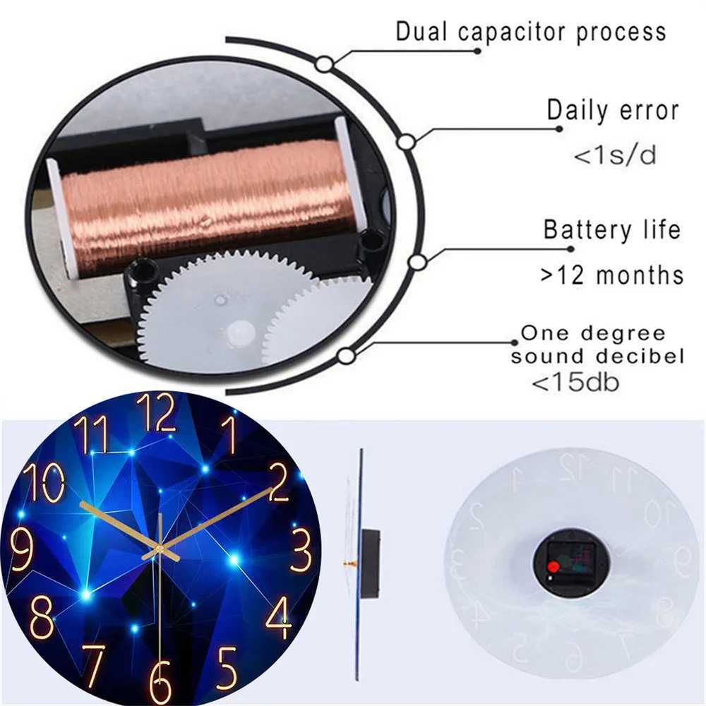 1pc 12inch Wall Clock Geometric Elements Dark Blue Thickened Tempered Glass Silent Movement Quartz Living Room Home Decor Gift D260318