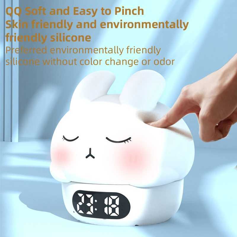 Alarm Clock with Night Light Cute Bunny Temperature Display Rechargeable Dimmable Night Lamp for Kids Desktop Decor D260318