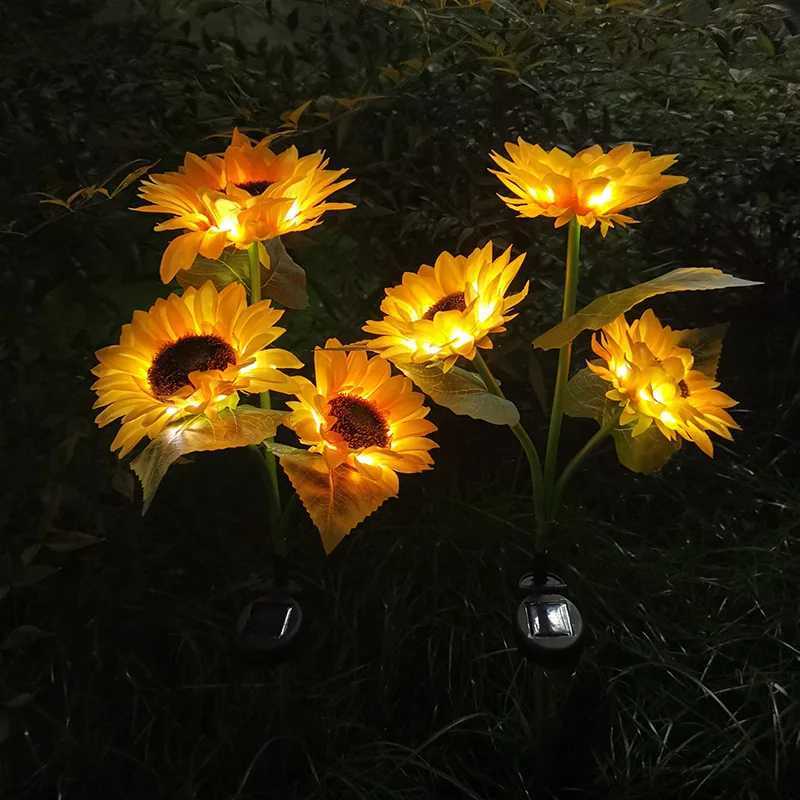 LED Solar Sunflowers Rose Flower Light Home Decorative Flower Lights Garden Decoration Lawn Lamp Waterproof Landscape Rose Light H260318