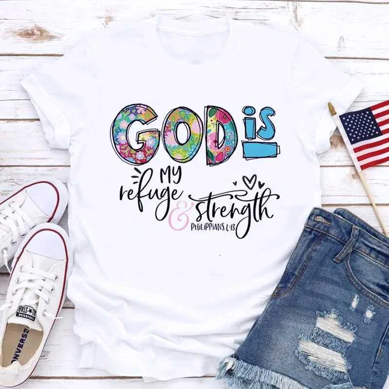 2026 New GOD IS Loose Creative Printed Round Neck Womens Casual Short Sleeve T-shirt Vintage Funny Casual Female Tee ShirtT260317