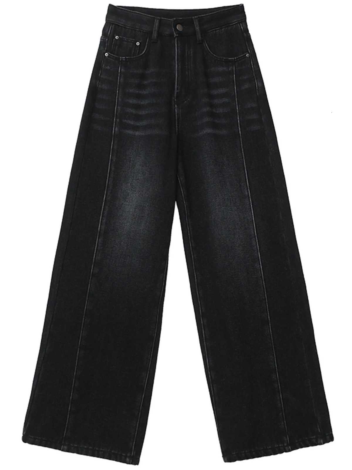 CHIC VEN Women Jeans Retro Casual Washed Thick Loose Straight Leg Denim Pants Sanding Female Trousers Plush Autumn Winter 2025T260317