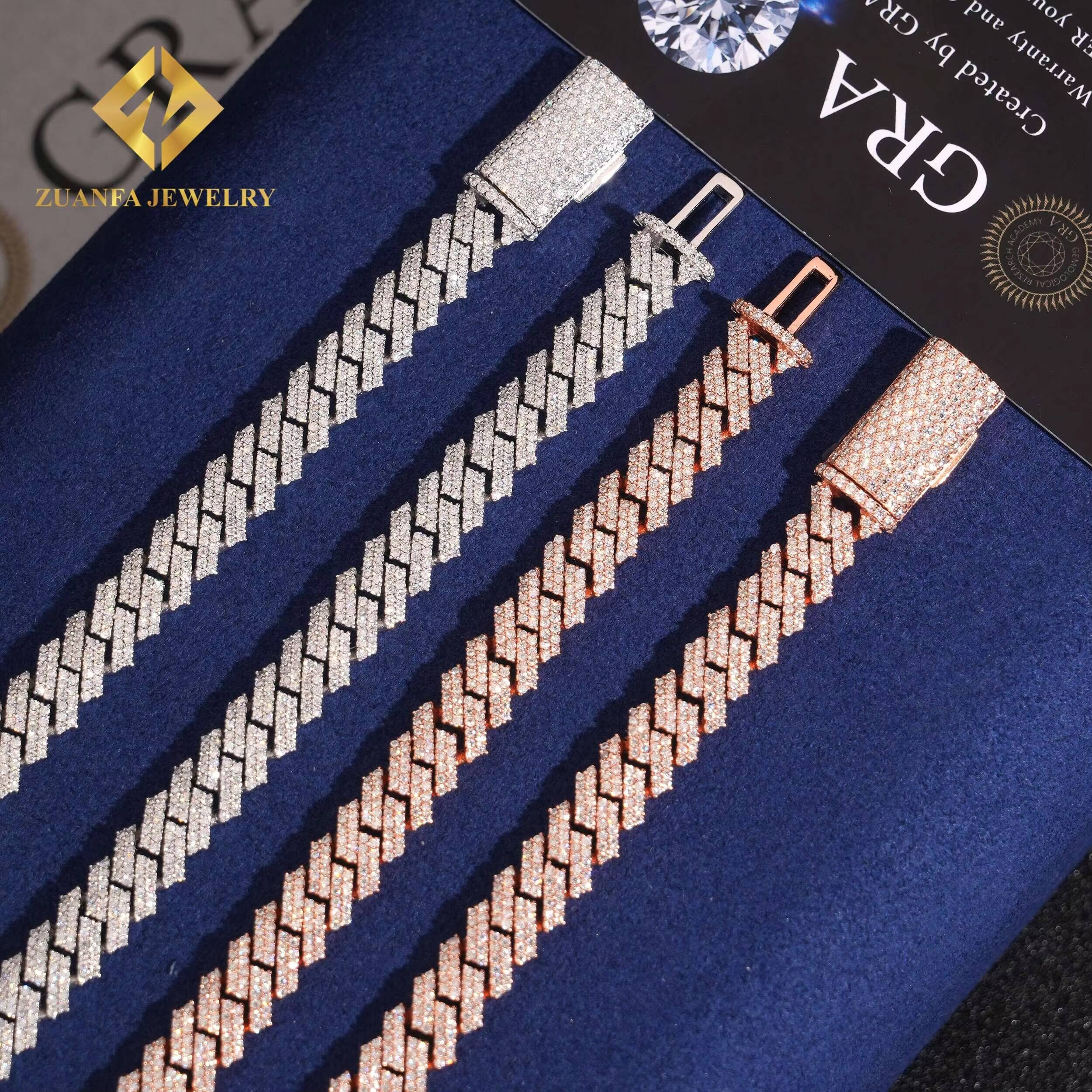 Wholesale Price Hip Hop Men Rose Gold Miami Necklace in 925 Silver 8mm Iced Out Moissanite Cuban Link Chain Rock Jewelry