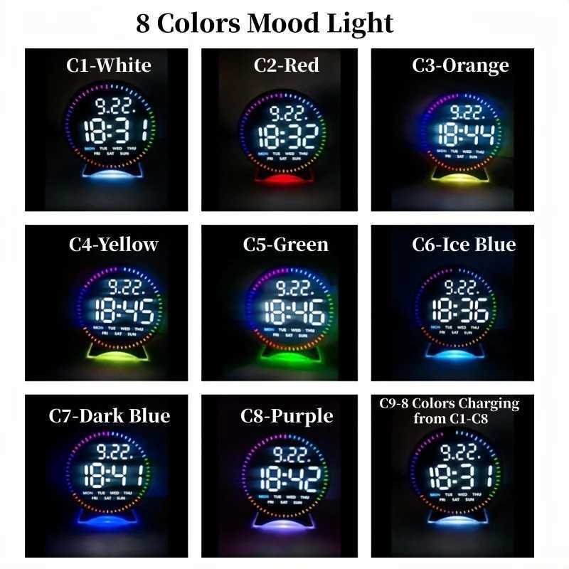 Digital Alarm Clock Week Date Second Hand Display Mood Light Dual Alarm Auto Dimmable Snooze Table Clock 12/24H DST LED Clock D260318