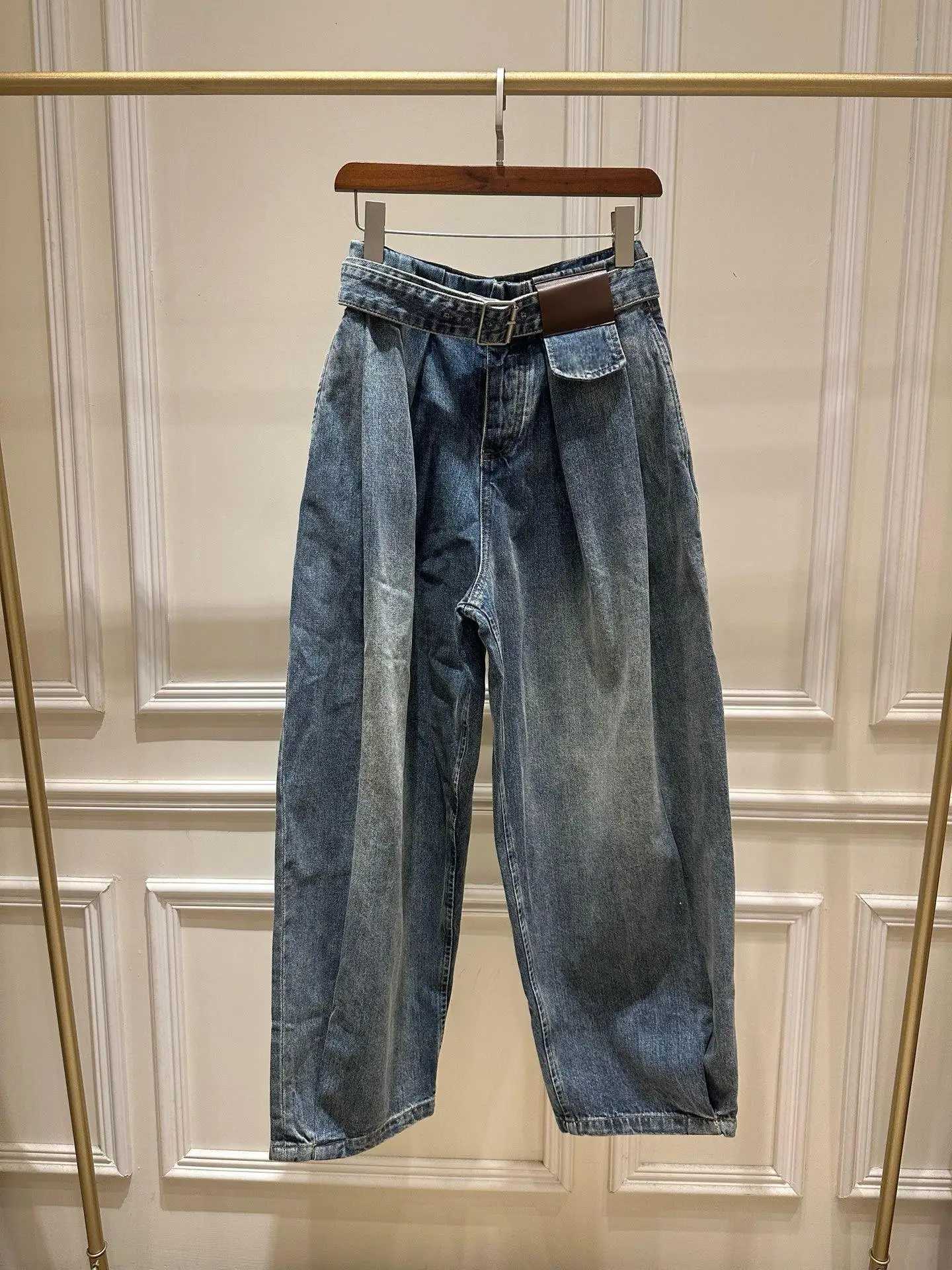 Spring 2026 High Waist Retro Belted Denim Jeans Trendy Loose Baggy Wide Leg Casual Pants StreetwearT260317