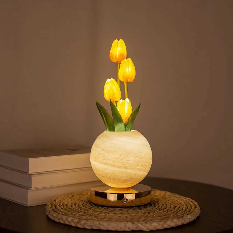 New tulip night light simulated flower bouquet table lamp decorative bedroom bedside mood light dreamy planet lamp H260318
