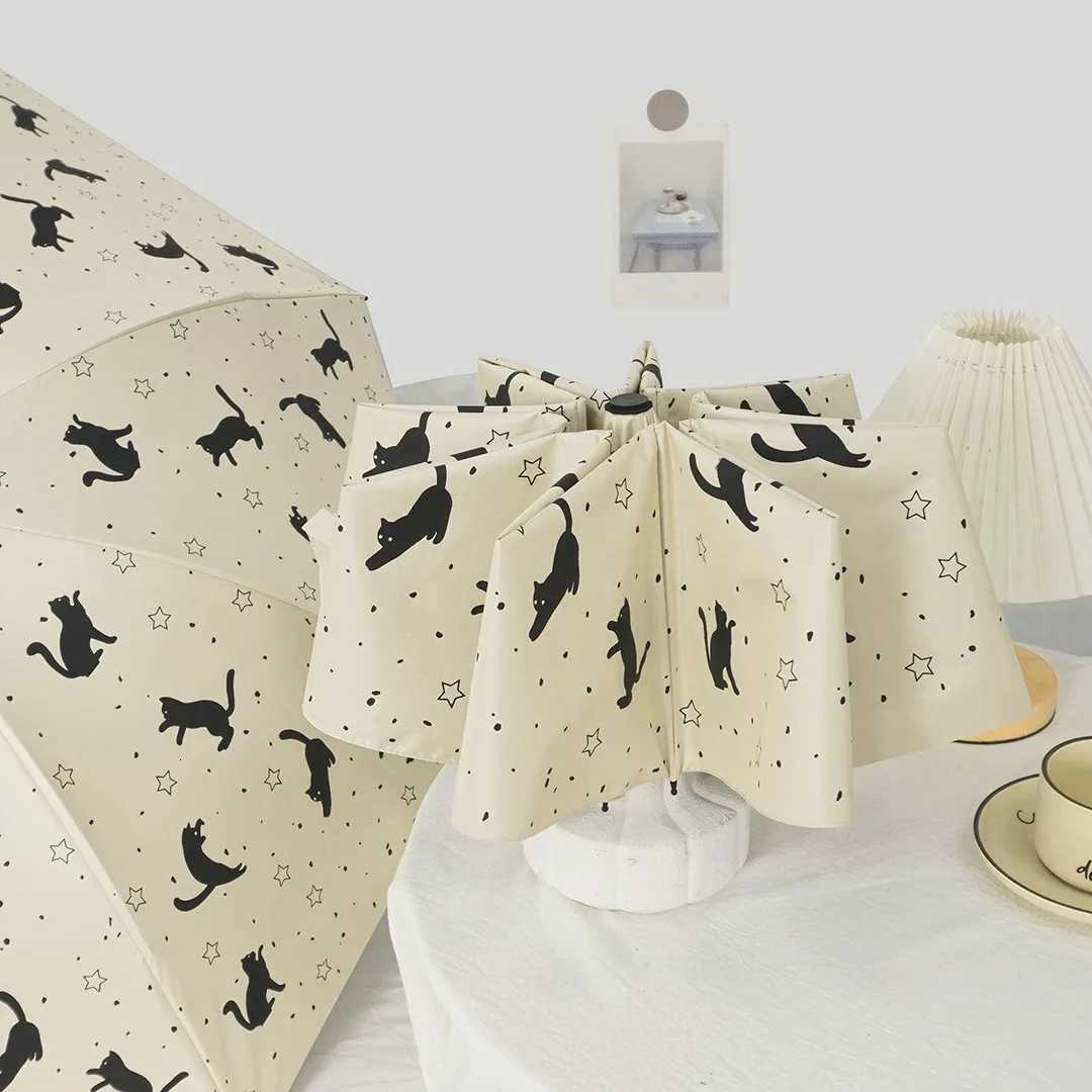 1pc cat starry sky pattern sunny umbrella female sunshade umbrella automatic portable umbrella suitable for travel H260318 - view 3