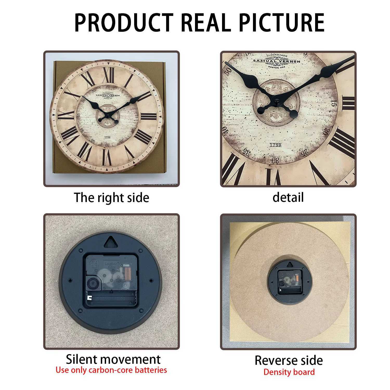 Roman Numeral Pattern Wooden Wall Clock for Living Room Bedroom Kitchen Home Decoration Silent Quartz Clock Holiday Gift 10 Inches 12 Inches 14inch 16