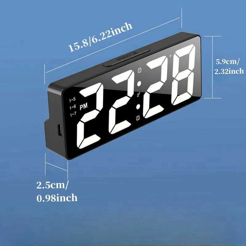Voice Control Digital Alarm Clock Temperature Date 2 Alarm Snooze Night Mode Table Clock 12/24H USB Plug-in Always On LED Clock D260318
