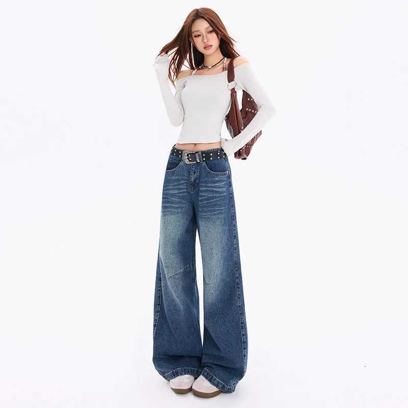 Womens American Vintage Curved Balloon Jeans Loose Curved Leg Denim TrousersT260317