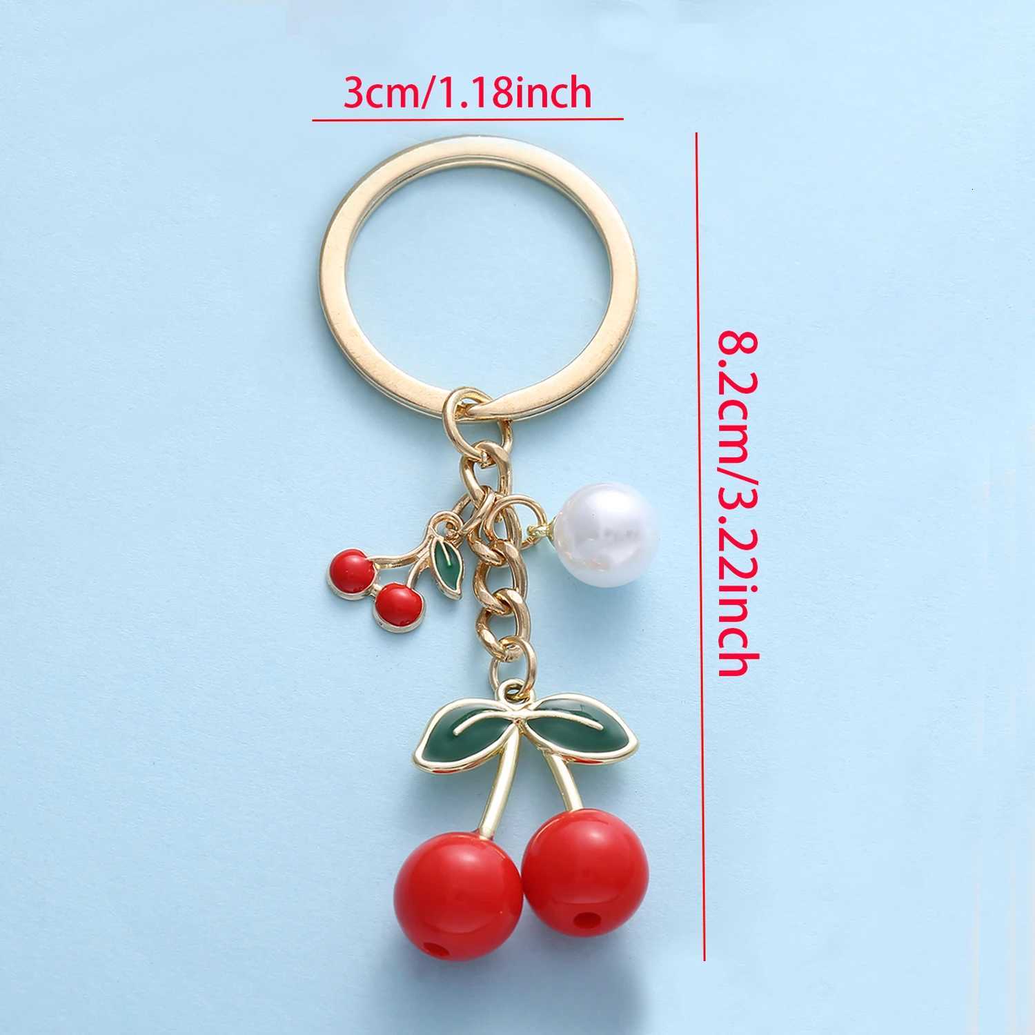 1pc Funky Cherry Keychain Simulation Cherry Design Fashion Car Key Ring With Green Leaves Pendant Women Girls Gift H260318 - view 7
