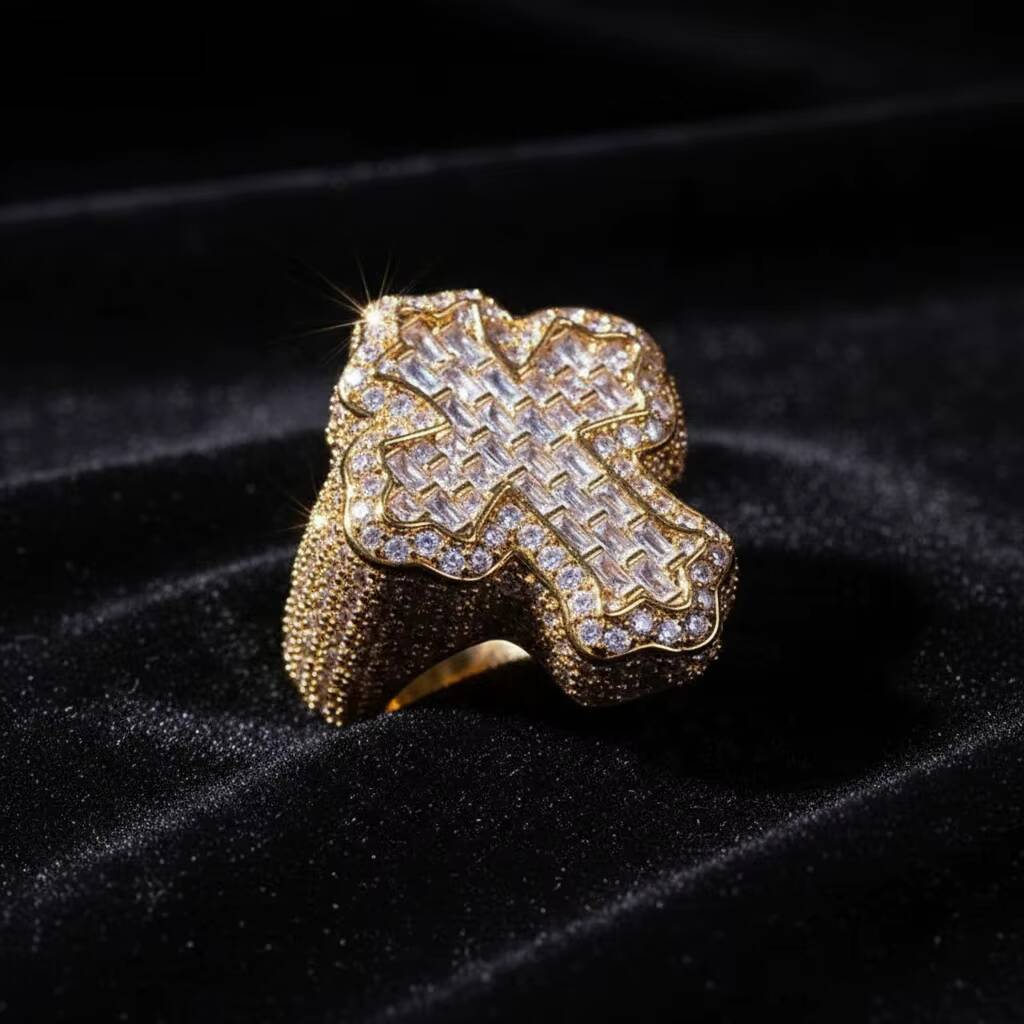 Fine Jewelry Vvs DEF Color Lab Grown Diamond 6ct 9K 10K 14K 18K 22K Real Gold IGI Cluster Baguette Cross Ring Iced Out Hip Hop