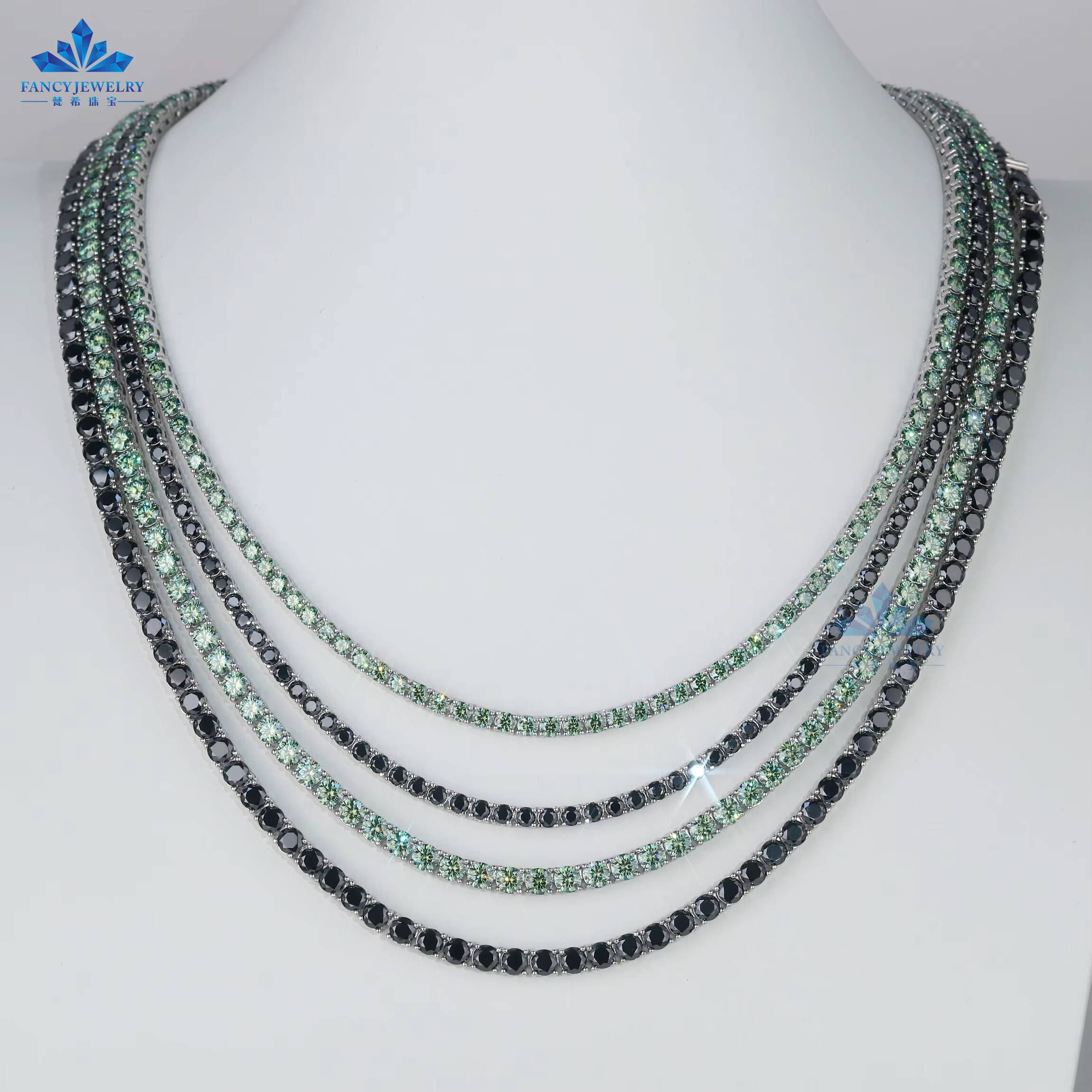 Black Rhodium Plated 3mm 4mm 5mm 925 Sterling Silver Moissanite Tennis Chain Iced Out Black Moissanite Diamond Tennis Necklace