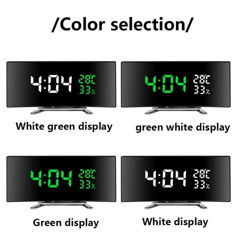 Curved Screen Digital Alarm Clock Temperature Date 2 Levels Brightness Adjustment Snooze Table Clock 12/24H Night Mode LED Clock D260318