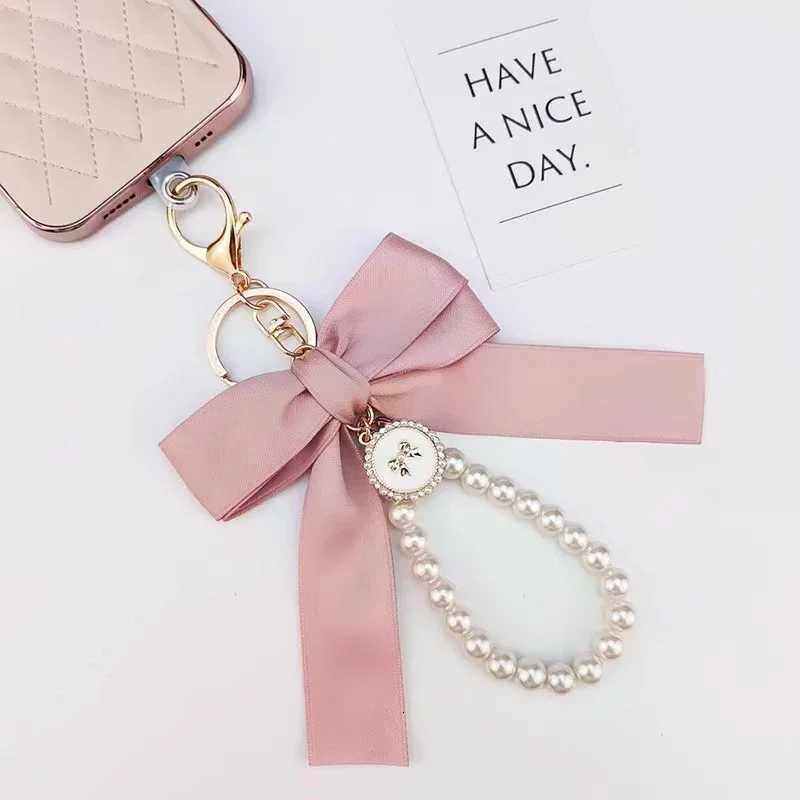 Key Bag Pendant AccESSories Faux Pearl Bow Keychain Cute Beaded Key Chain For Purse Bag Backpack Car Charm Ribbon H260318 - view 6