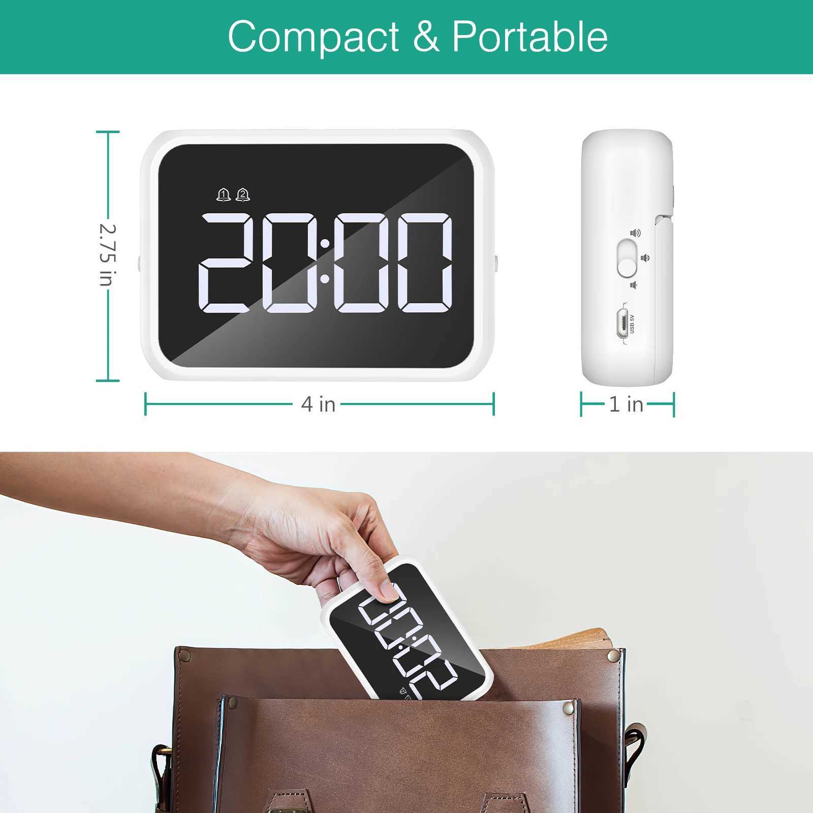 ORIA LED Alarm Clock Mirror Mini Desk Clocks Multifunctional Digital Alarm Snooze with USB Charging for Home Office Trave D260318