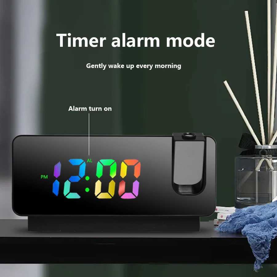 Projection Alarm Clocks for BedroomsLED Digital Clock with 180 Rotatable Projector on Ceiling WallSnooze Model12/24H2-Level D260318