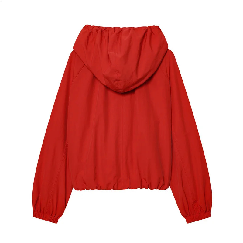 Womens Jacket 2026 Spring Red LongSleeve Drawstring Decorative Festive Hoodie Zipper Cardigan Casual Fashion Versatile 260318