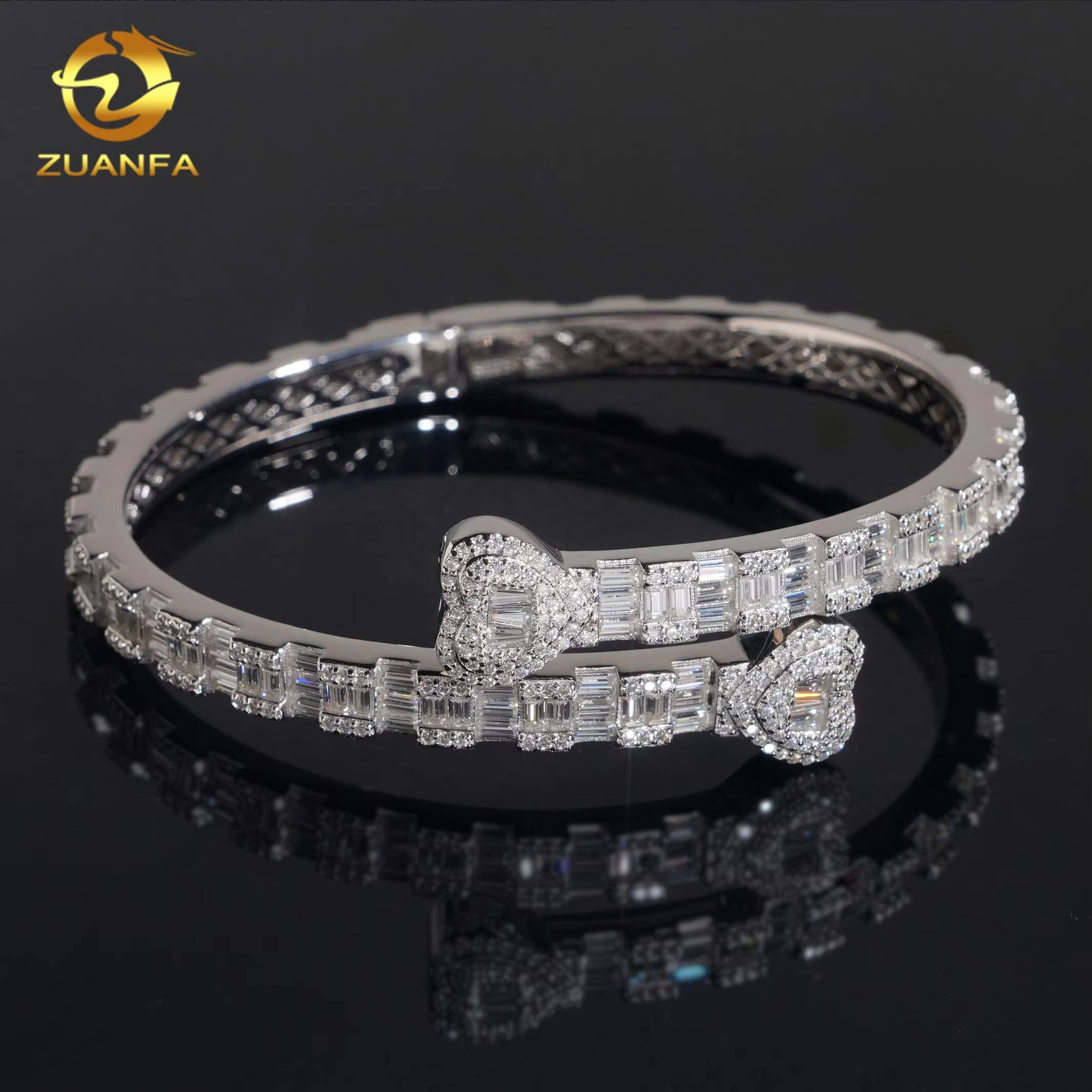 Hip Hop Jewelry 925 Silver Iced Out Fine Jewelry VVS Moissanite Diamond Heart Bracelet Bangle Men