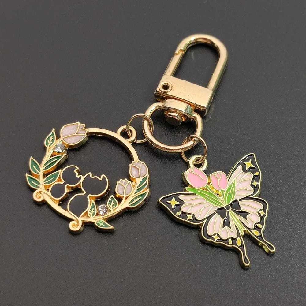 Colorful Enamel Metal Butterfly Flower Rabbit Keychain TrenDY Cat Keyring Pendant Key Ring Chain Women Girls AccESSory H260318 - view 7