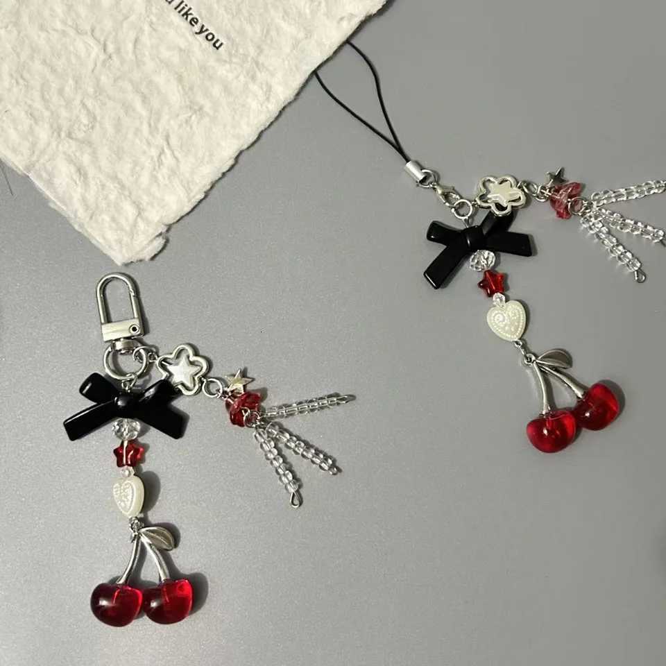 Sweet Cherry Pendant Keychain Cute Bow Key Ring Mobile Phone Lanyard Decoration Accessories Bag Pendant H260318 - view 6