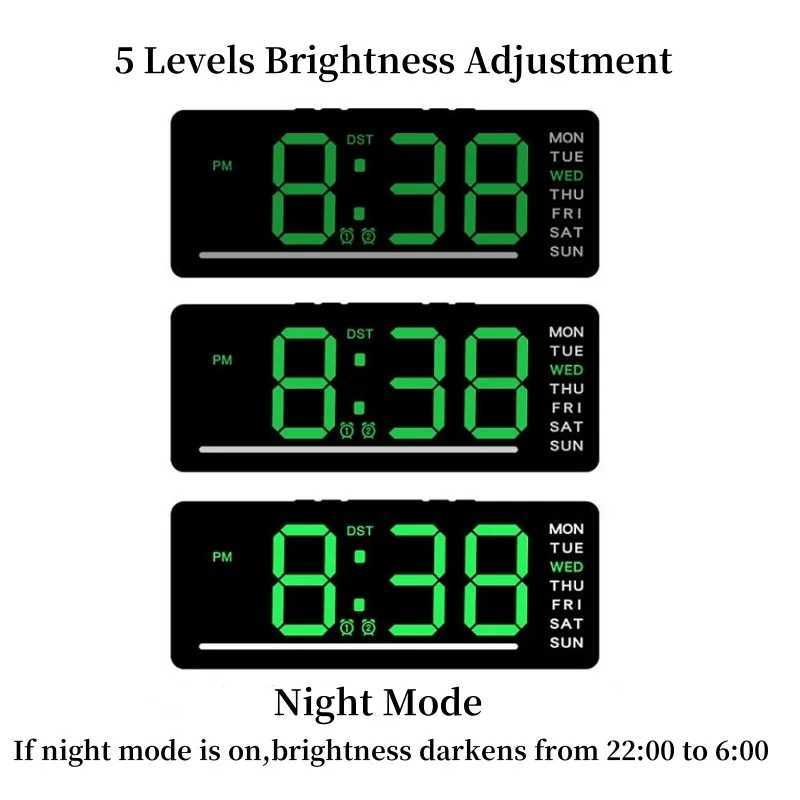 Digital LED Alarm Clock Date TEMP Brightness Adjustment Electronic Clock Kids Bedside Mute Snooze Clock 12/24H USB Powered D260318