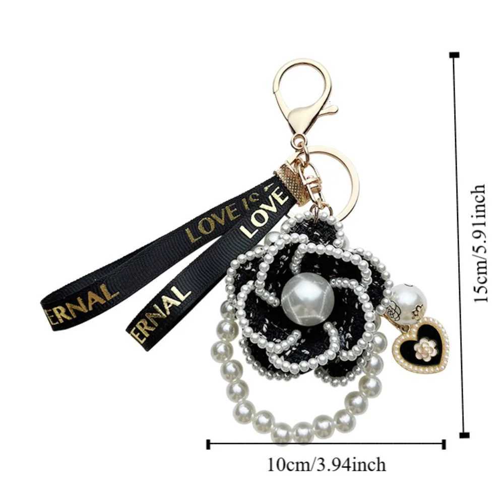 Kawaii Letter Camellia Flower Keychain Key Decor Ornaments Pearl Flower Keyring Korean Accessories Car Key Ring Kids H260318 - view 7