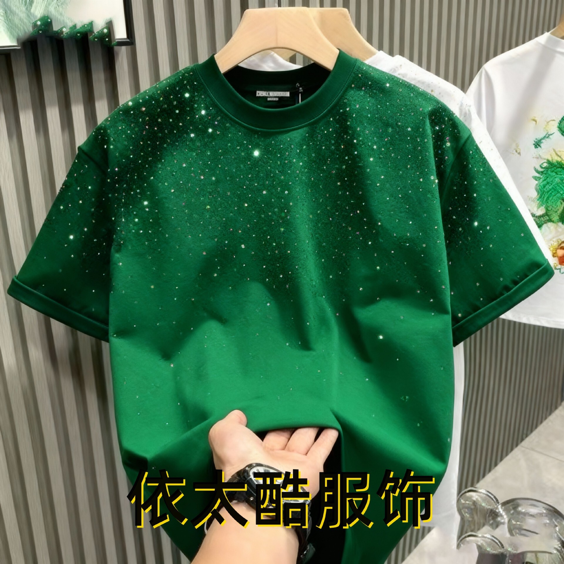 Luxury Brand Designer 2026 Summer Fashion Trendy Brand Men T-Shirt Short Sleeve with Star Rhinestones Internet Celebrity Niche Half-Sleeve T-Shirt