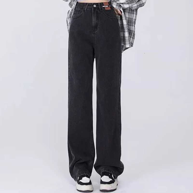 Female High Waist Narrow Wide Leg Jeans Lady Vintage Oversized Denim Straight Leg Pants Female Retro Blue Black Stacked TrousersT260317