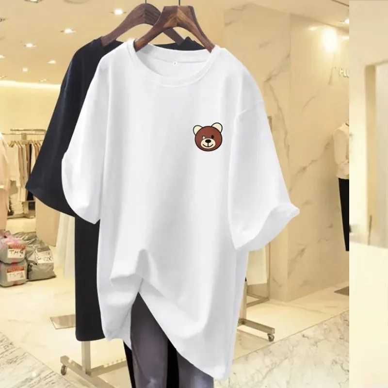 Womens Clothing Pure Cotton T-shirt Spring/Summer New Short Sleeve Bear Casual Tee Lady Versatile O-neck Basic Large Size TopsT260317