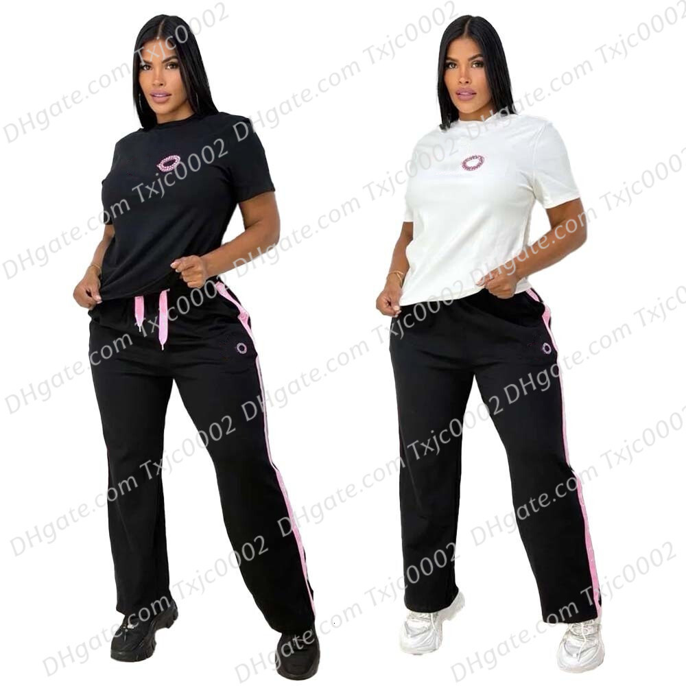 Womens Tracksuits Two Pieces Set 2026 New Casual Fashion Sports Set Rhinestone Short Sleeve Long Pants Two-Piece Outfits 2 Colors