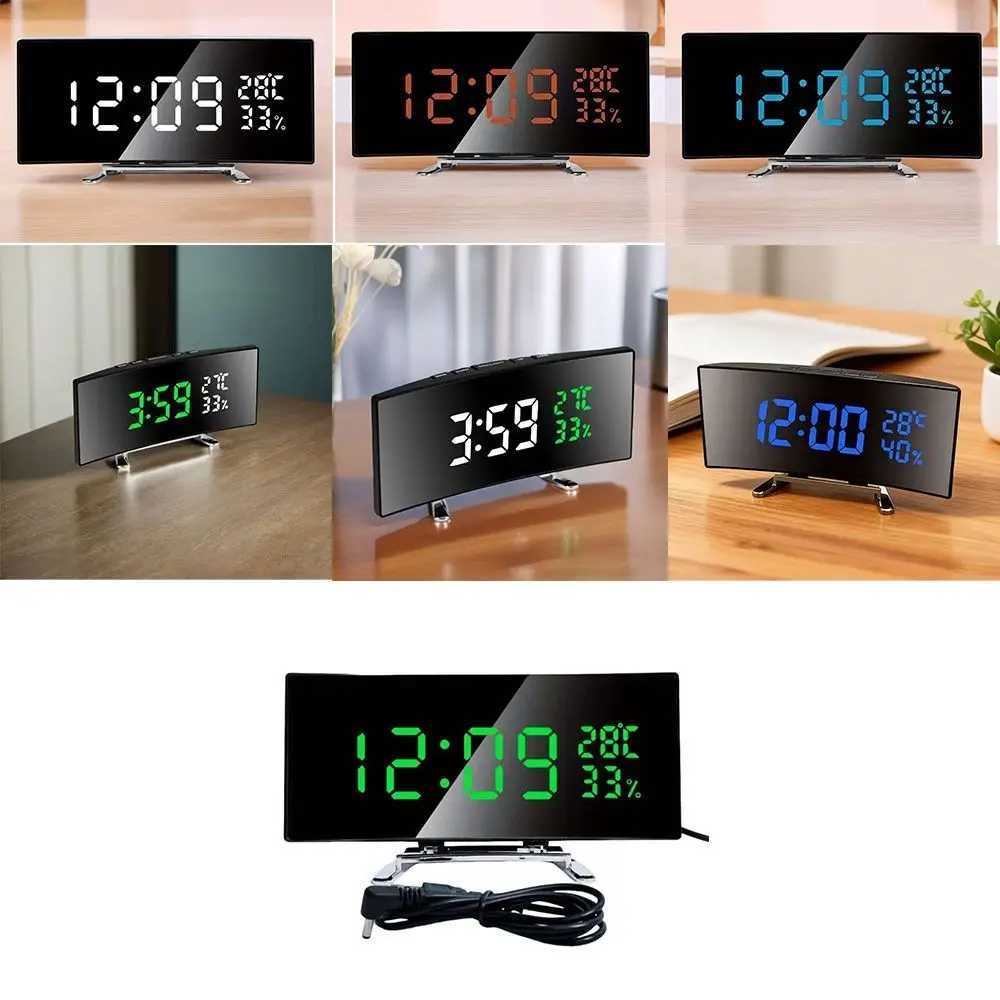 Curved Screen Digital Alarm Clock Large Temperature Humidity Desk Clock Luminous Large Screen LED Digital Clock Indoor Display D260318
