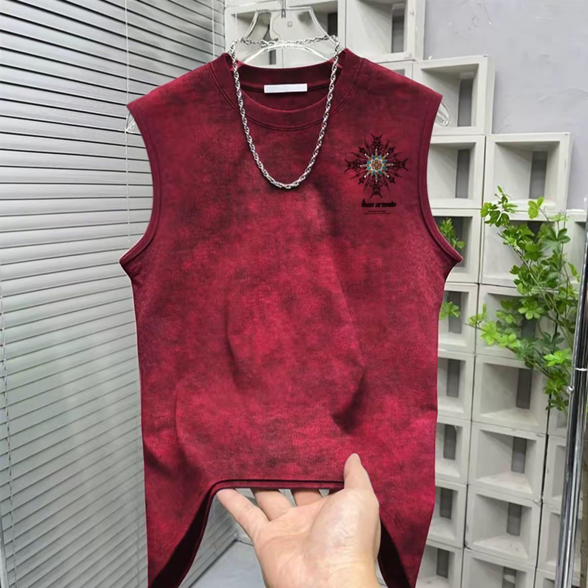 Luxury Brand Designer American trendy brand 2026 fashion vest men sleeveless t-shirt summer tie-dye printed loose top