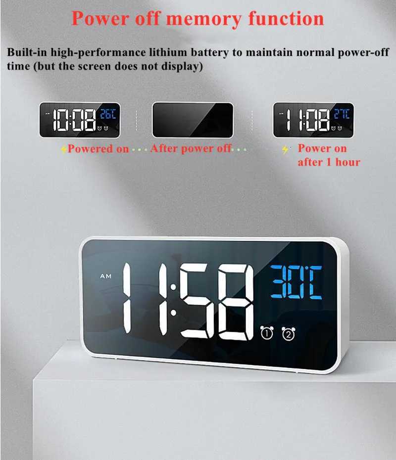 Voice Control Digital Alarm Clock TEMP 2 Alarms Snooze Night Mode Table Clock Power Switch 12/24H Rechargeable Music LED Clock D260318