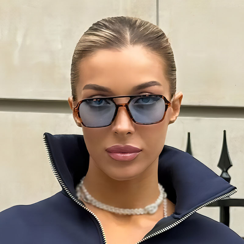 European and American Pilot Double Bridge 2026 New Retro Square Frame Celebrity Personality Sunglasses ddmythur
