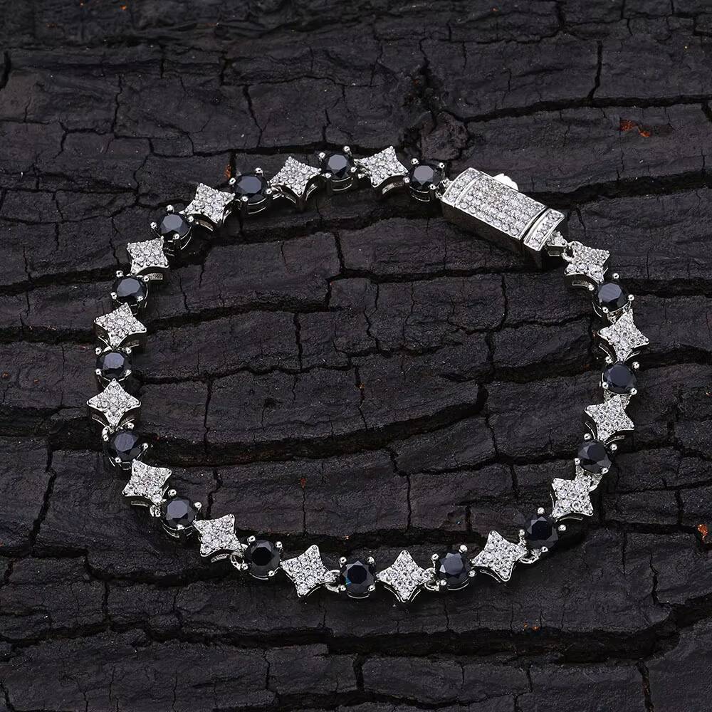 NUOYA 6mm High Quality Round CZ Diamond Gold Silver Star Shape Tennis Chain Bracelet for Women Bling Hip Hop Fine Jewelry