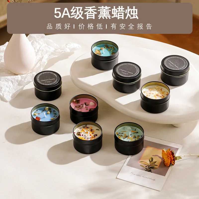 Individual Individually Packaged Energy Stone Aromatherapy Candle Black Iron Can Yilan Aromatherapy Dry Flower Candle Gift D260318