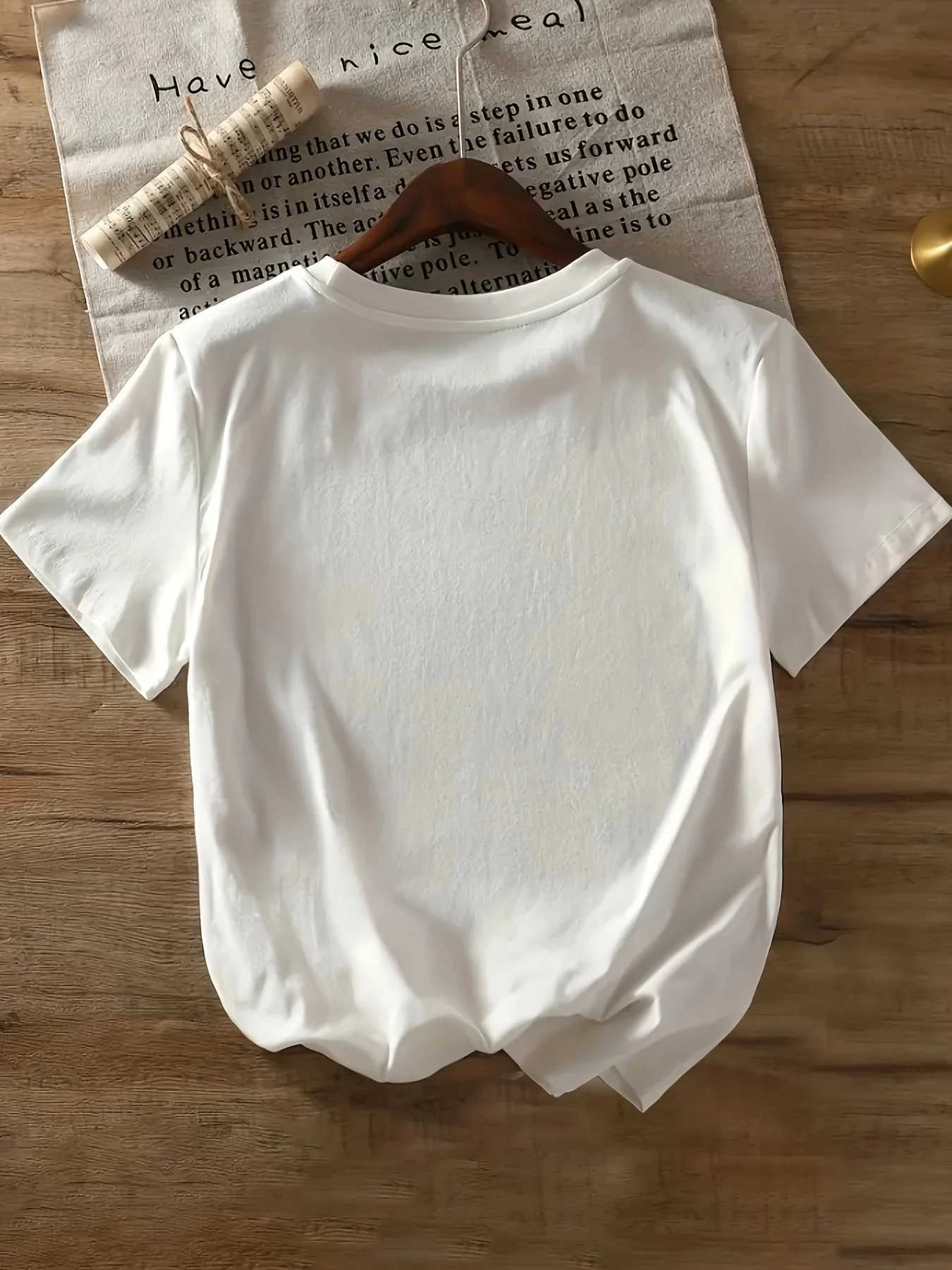 Cat Print Crew Neck T-Shirt Casual Short Sleeve T-Shirt For Spring Summer Womens ClothingT260317