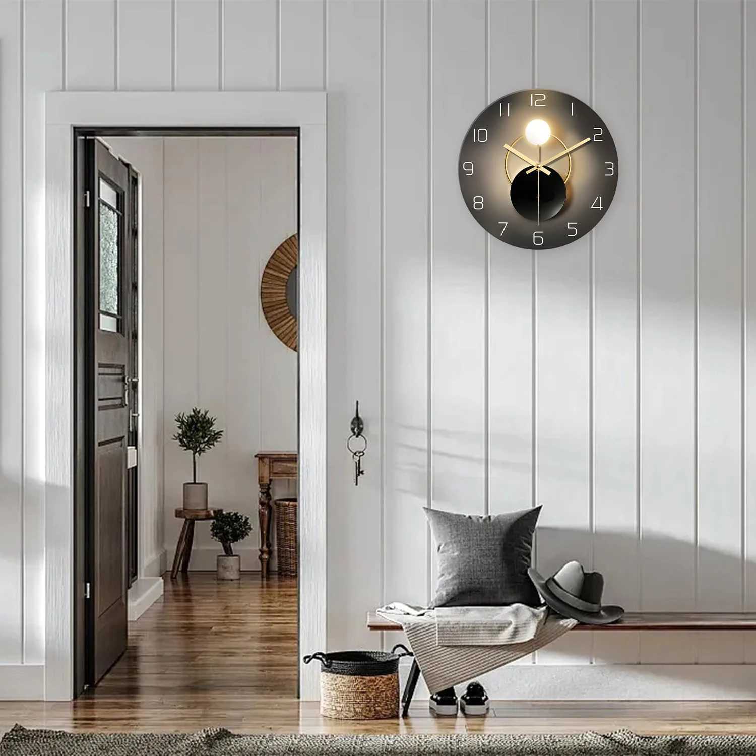 Wall Clock for Living Room Decor Kitchen Wall Clocks Battery Operated Round Glass Decorative Wall Clock Non Ticking D260318