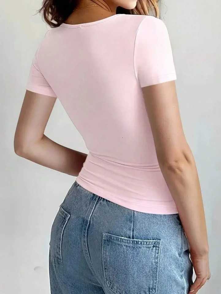 2025 New Summer Y2k Tops Womens Causal Basic T-Shirts Scoop Neck Short Sleeve Crop Tops Cute Slim Fit Tees Pullovers ClothingT260317