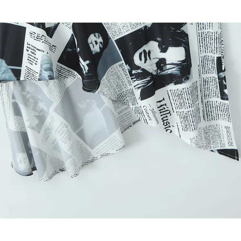 YENKYE New Women Newspaper Letter Print Irregular Hem Sling Dresses Fashion Backless Thin Straps With Chain Summer Sexy Dress L260305 - view 5