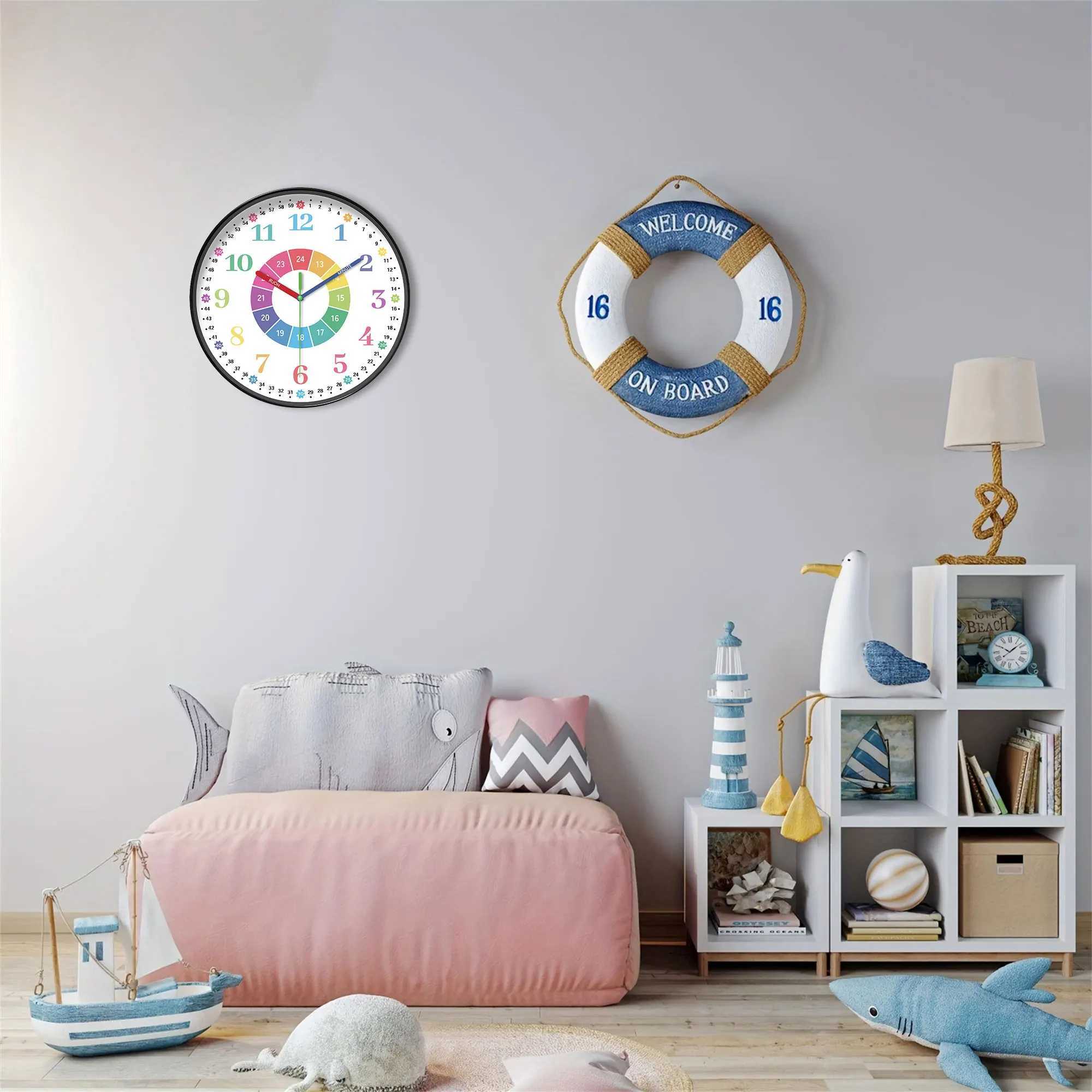 1pc 8-inch instructional Wall clock - Silent non-ticking analog clock color digital and color hands designed learning clock pe D260318