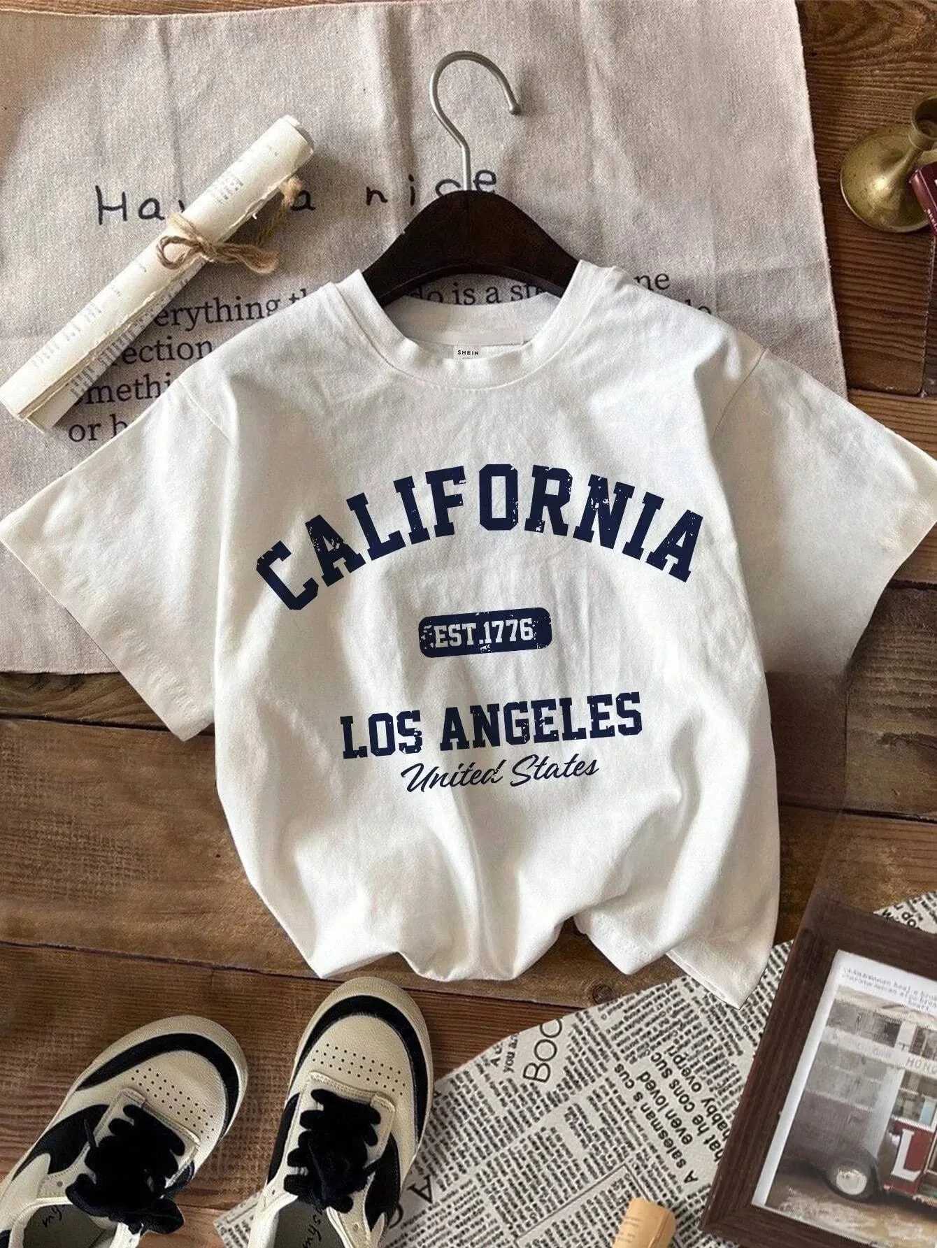 Summer Women California T-Shirt American Vintage O-Neck Tops Tees Fashion Los Angeles Clothing Female Casual Streetwear Y2K TopT260317