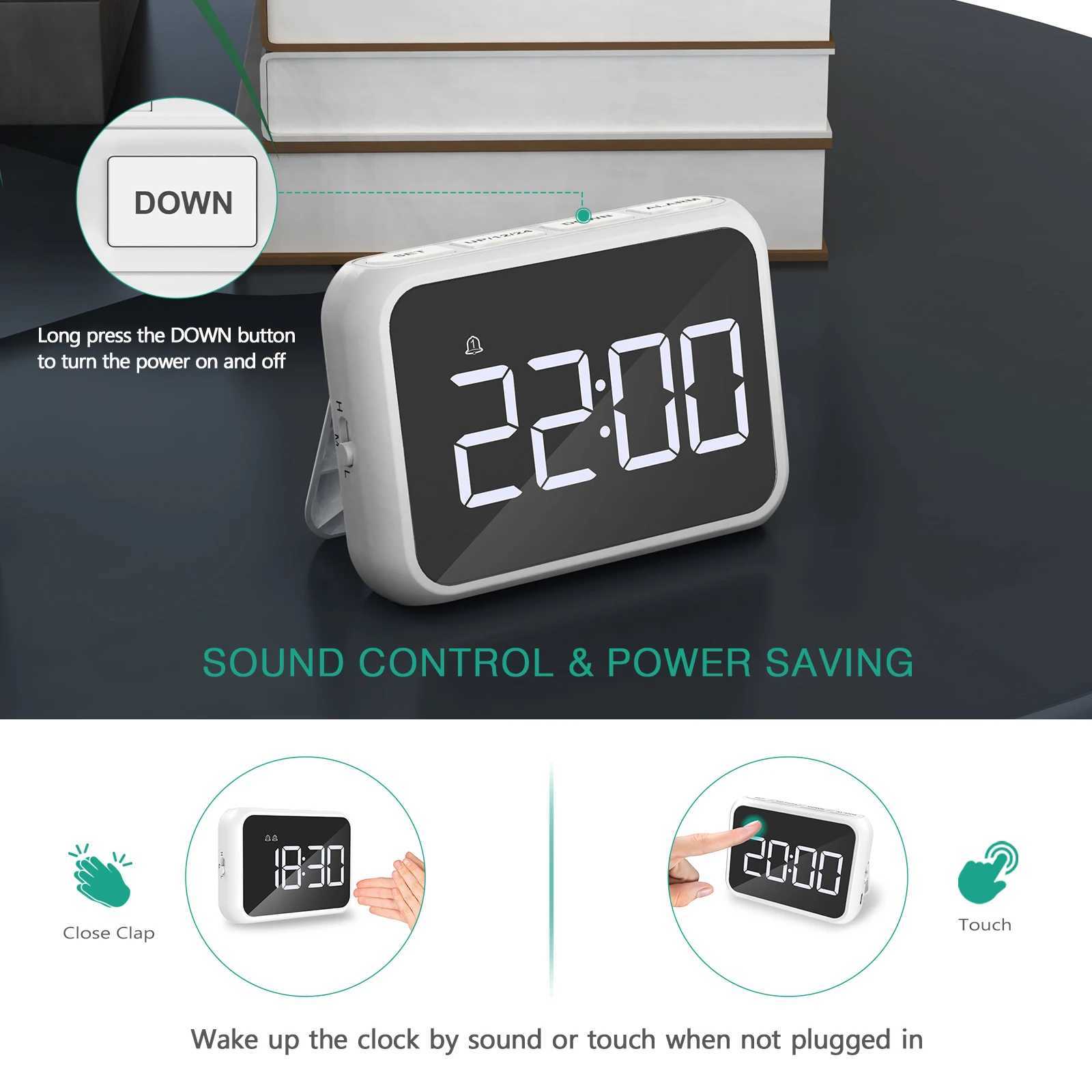 ORIA LED Alarm Clock Mirror Mini Desk Clocks Multifunctional Digital Alarm Snooze with USB Charging for Home Office Trave D260318