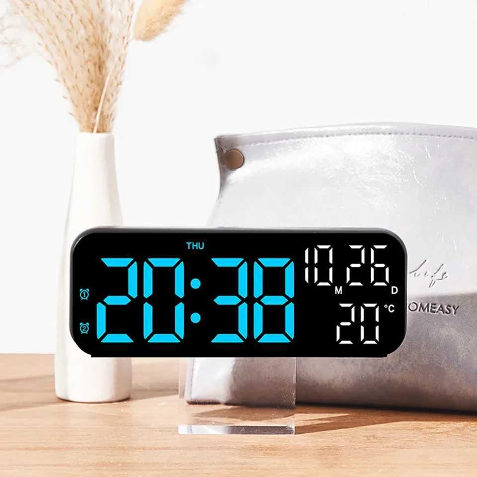 1pc Digital Wall Clock LED Alarm Clocks 12/24H Electronic Temperature Date Week Display Home Decorative Wall Clock Night Light D260318