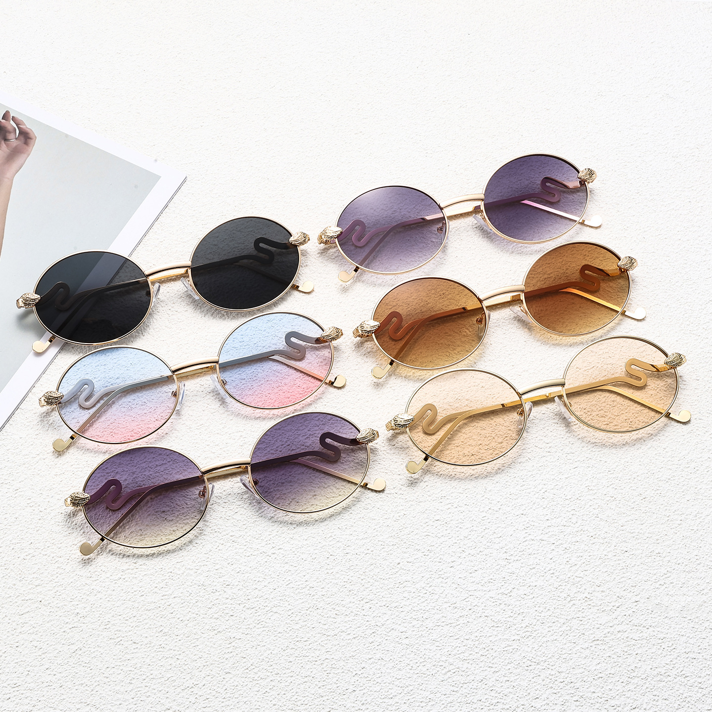 Luxury Brand Designer Sunglasses 2026 New Oval Fashion Sunglasses European And American Style Versatile Snake-Style Metal Retro Round Sunglasses