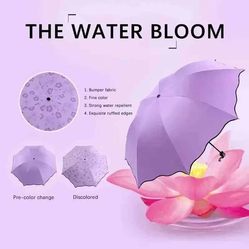 Encountering Water Flowering Folding Umbrellas Handheld Parasol Frame Rain Travel Umbrella 3 Fold UV Protection Umbrella H260318 - view 6