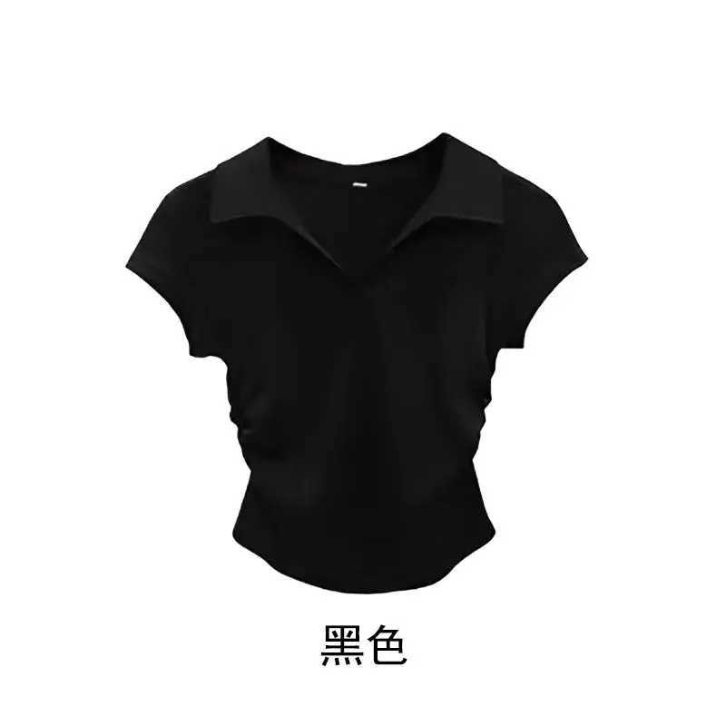 Cotton Summer Sexy Womens T Shirt Skinny Slim Basic Solid Crop Top Short Sleeve Polo TShirtCasual Top Tee for WomenT260317