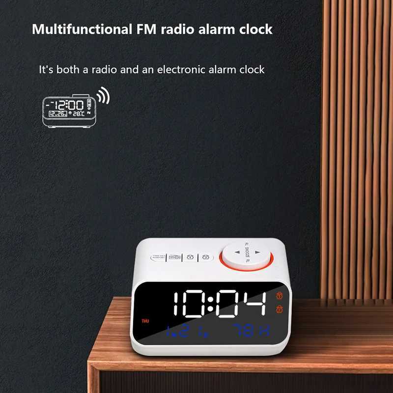 Mordern FM Radio LED Alarm Clock for Bedside Wake Up Digital Table Calendar with Temperature Thermometer Humidity Hygrometer D260318